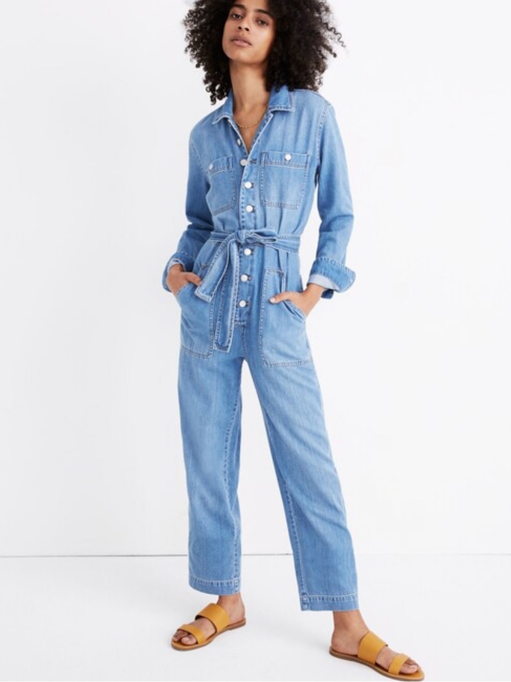 NWT Madewell Denim Tie-Waist Jumpsuit in Cosgrove Wash in Size Small